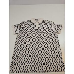 Byrd gang Polo Shirt Mens Large White Black Geometric Diamond Stretch Golf